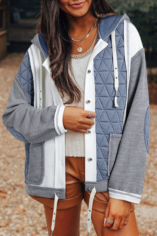 Light Blue Quilted Textured Hooded Jacket