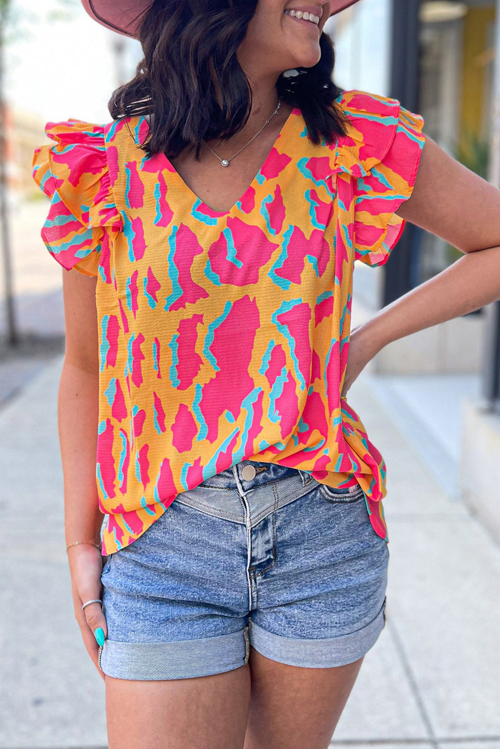 Orange Abstract Print Top