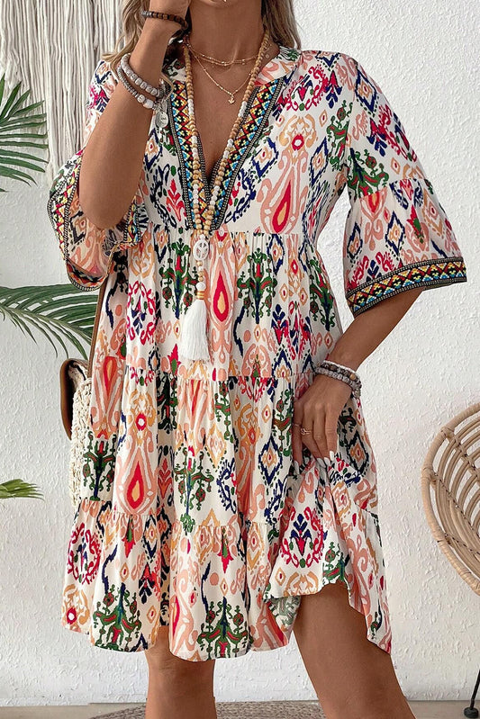 Multicolour Boho Print Mini Dress