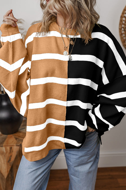 Black & Beige Colorblock Oversized Sweater