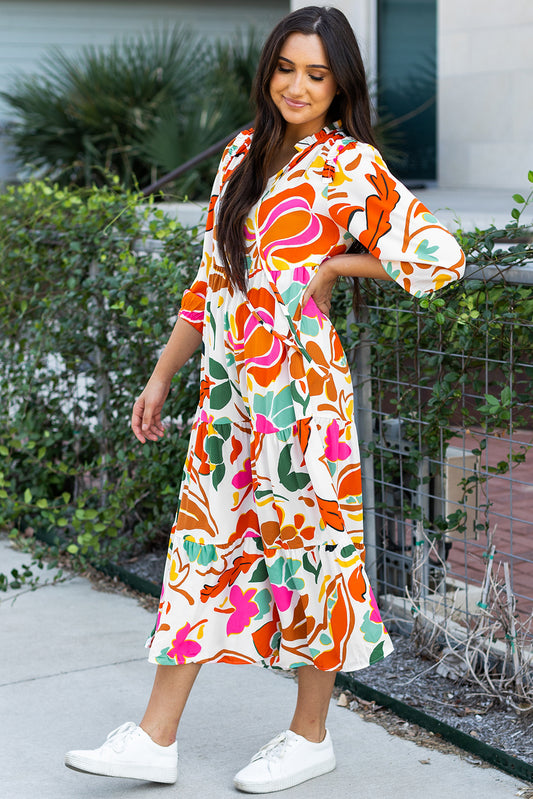 Orange Floral Print Maxi Dress