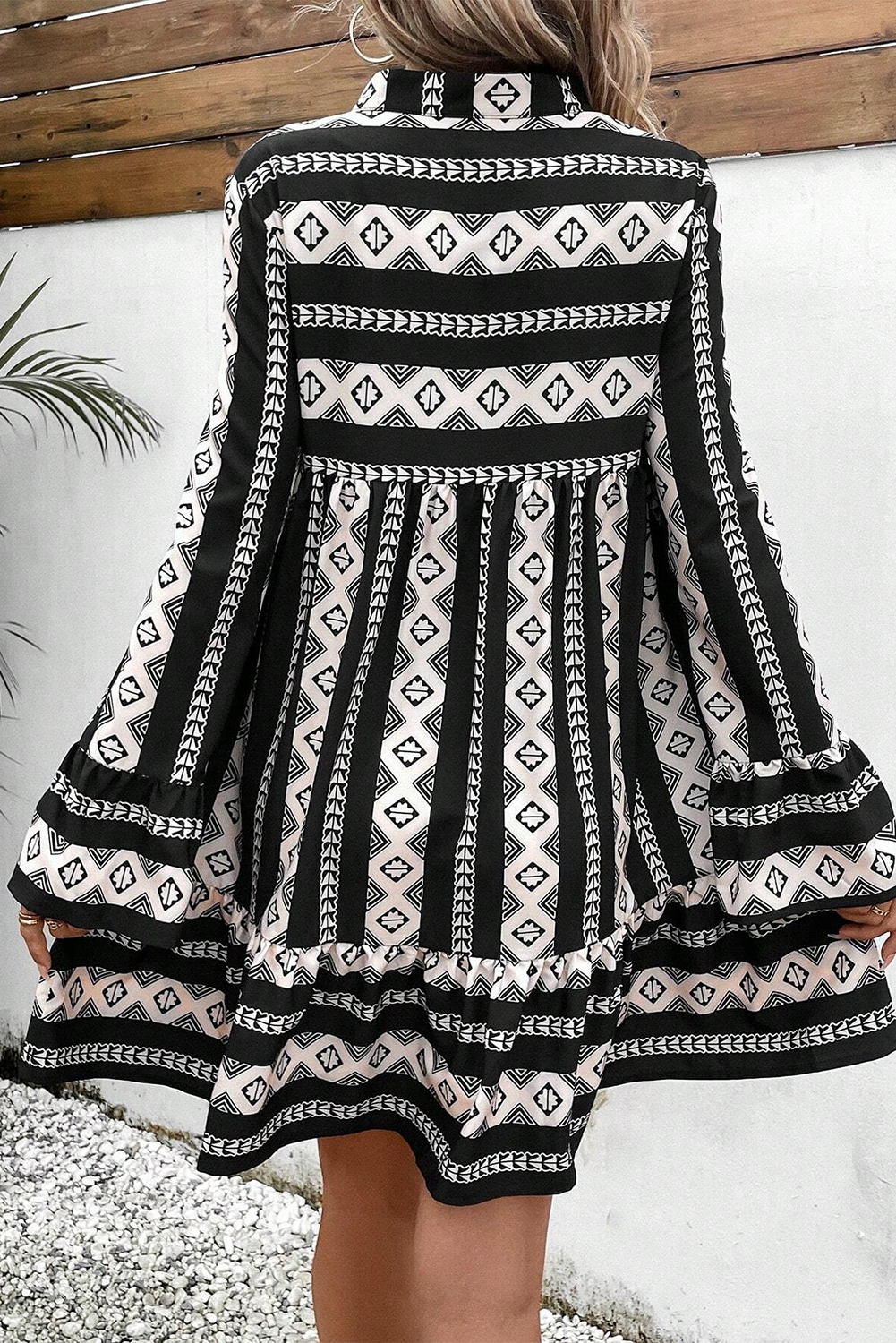 Black Boho Geometric Mini Dress