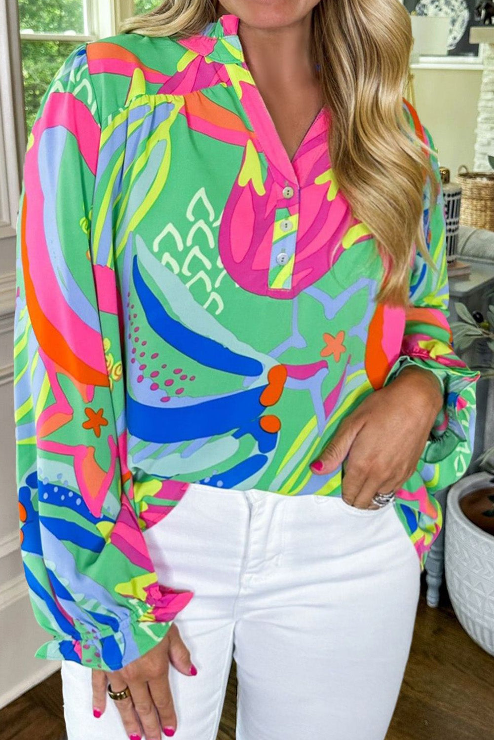 Plus Size Green Abstract Top