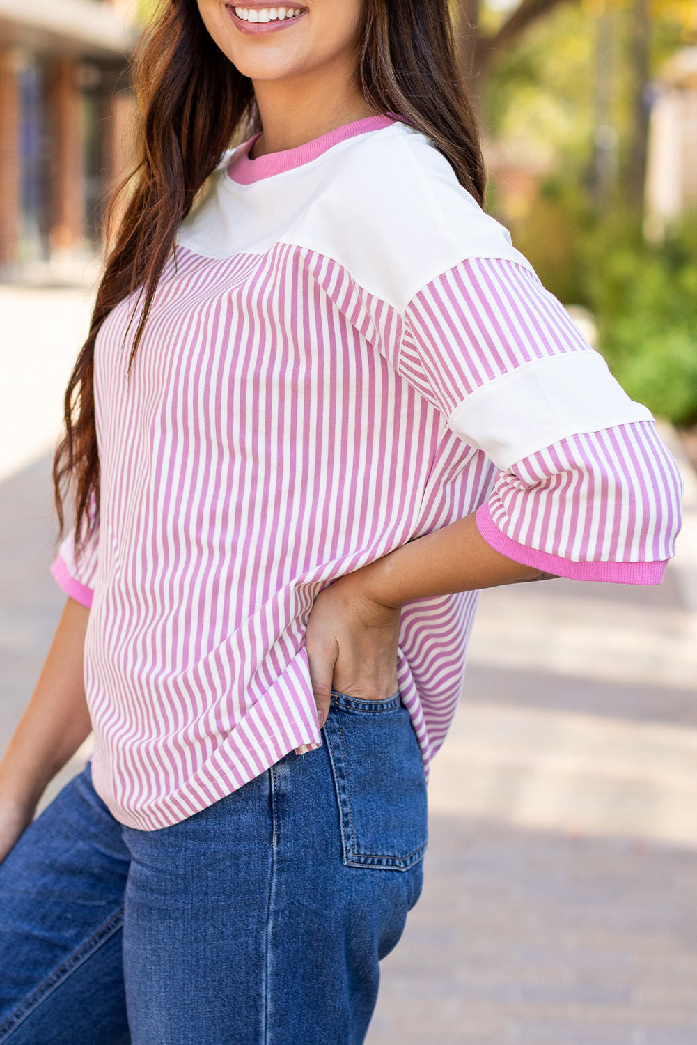 Purple Striped Casual Top