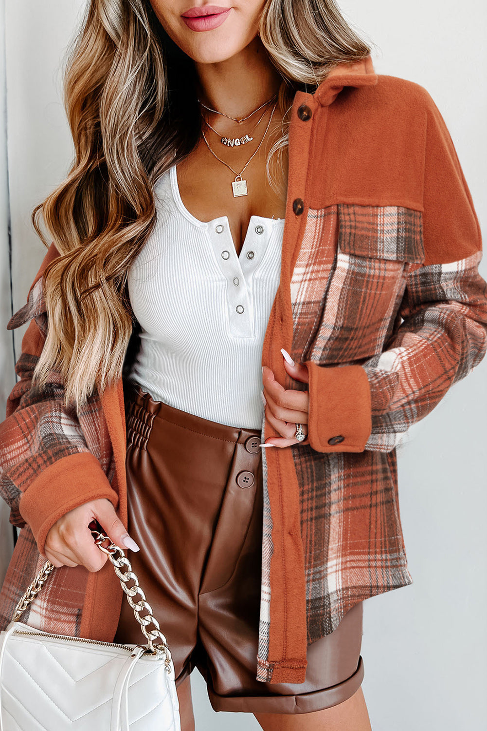 Khaki Colorblock Plaid Shacket