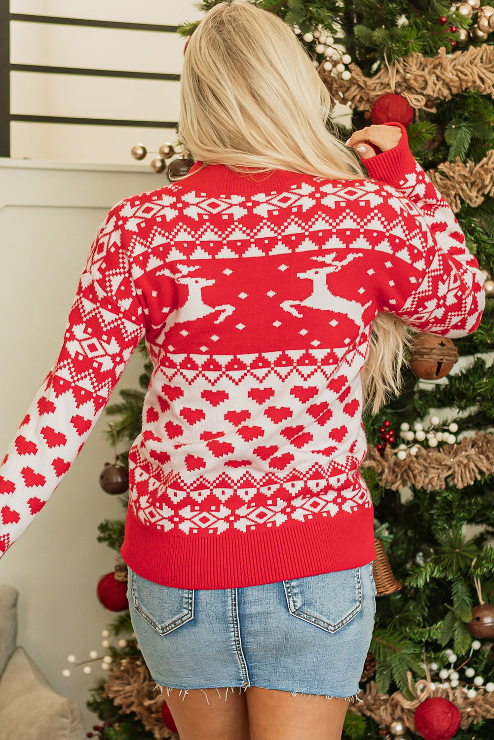 Red Christmas Reindeer Heart Sweater