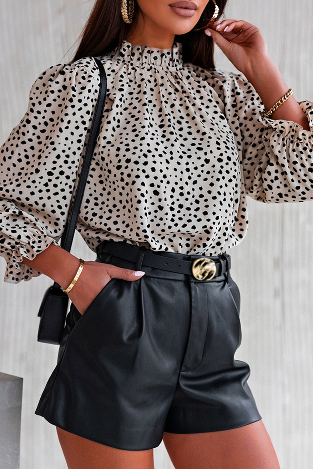 Khaki Frilled Cheetah Blouse