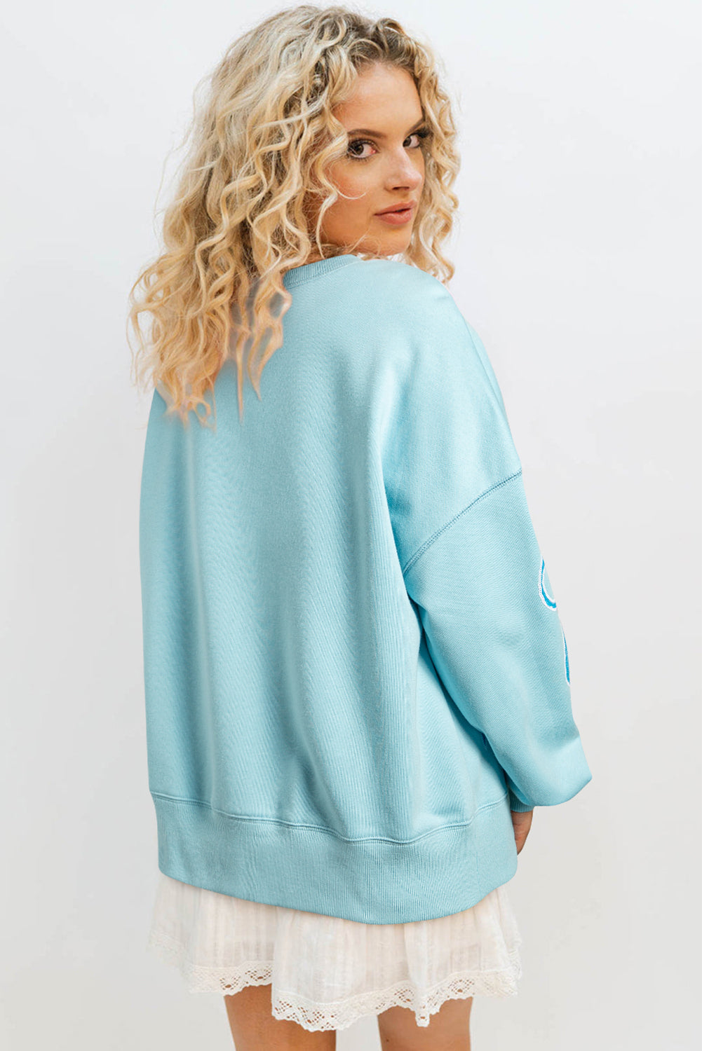 Blue Sequined Bowknot Sweatshirt