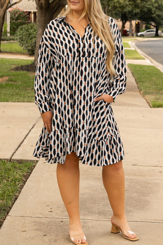 Apricot Geometric Plus Size Mini Dress