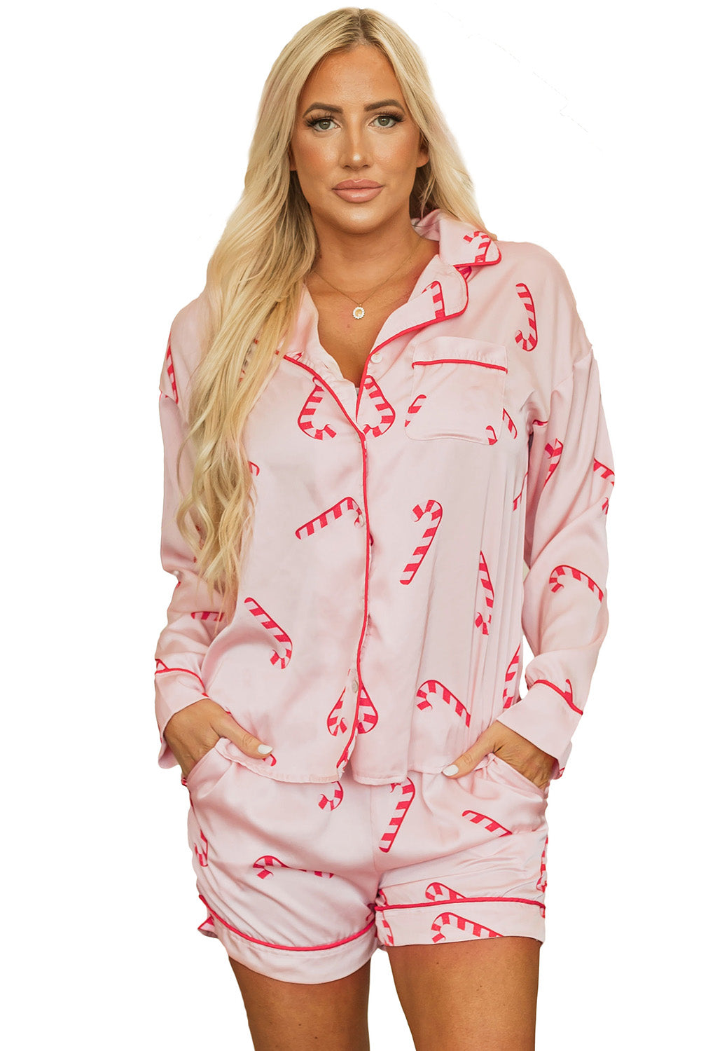 Pink Christmas Candy Cane Pajamas