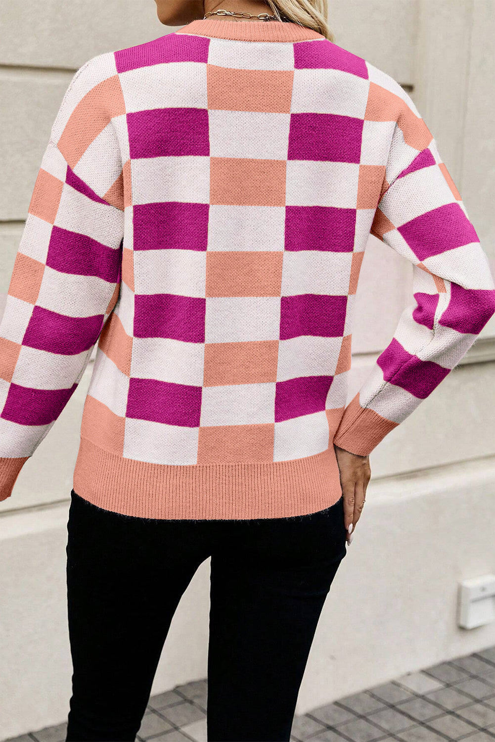 Pink Checkered Board Sweater