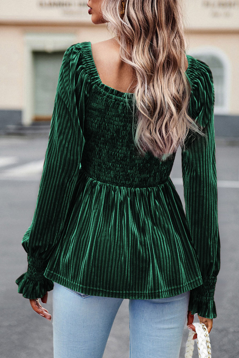 Blackish Green Velvet Babydoll Top