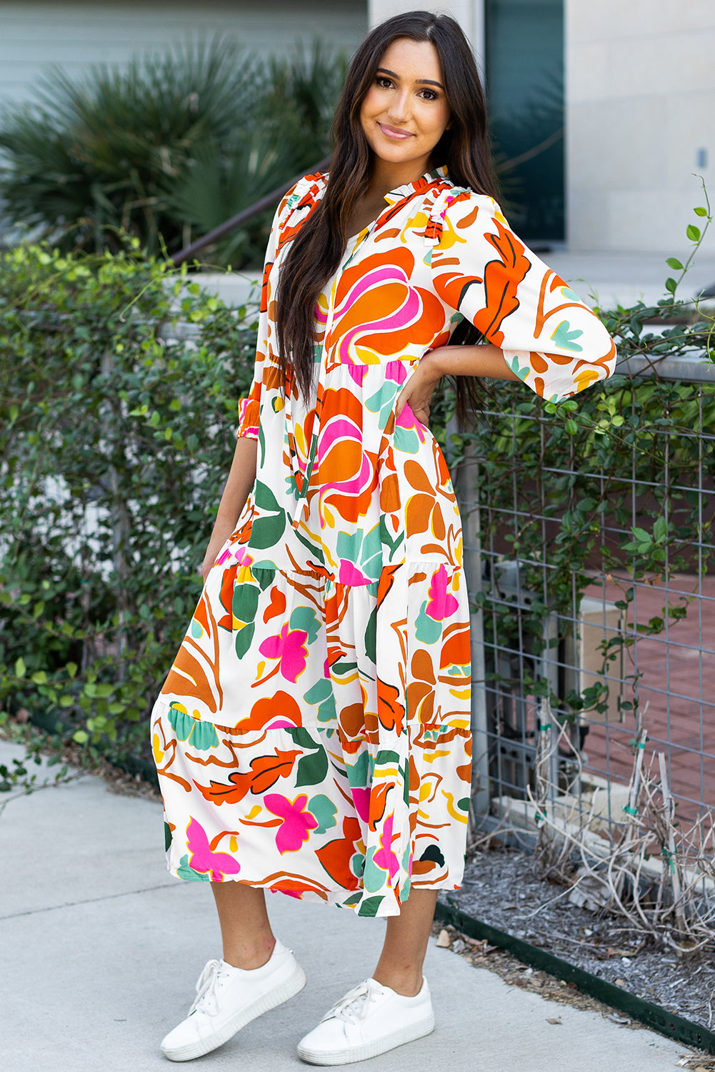 Orange Floral Print Maxi Dress