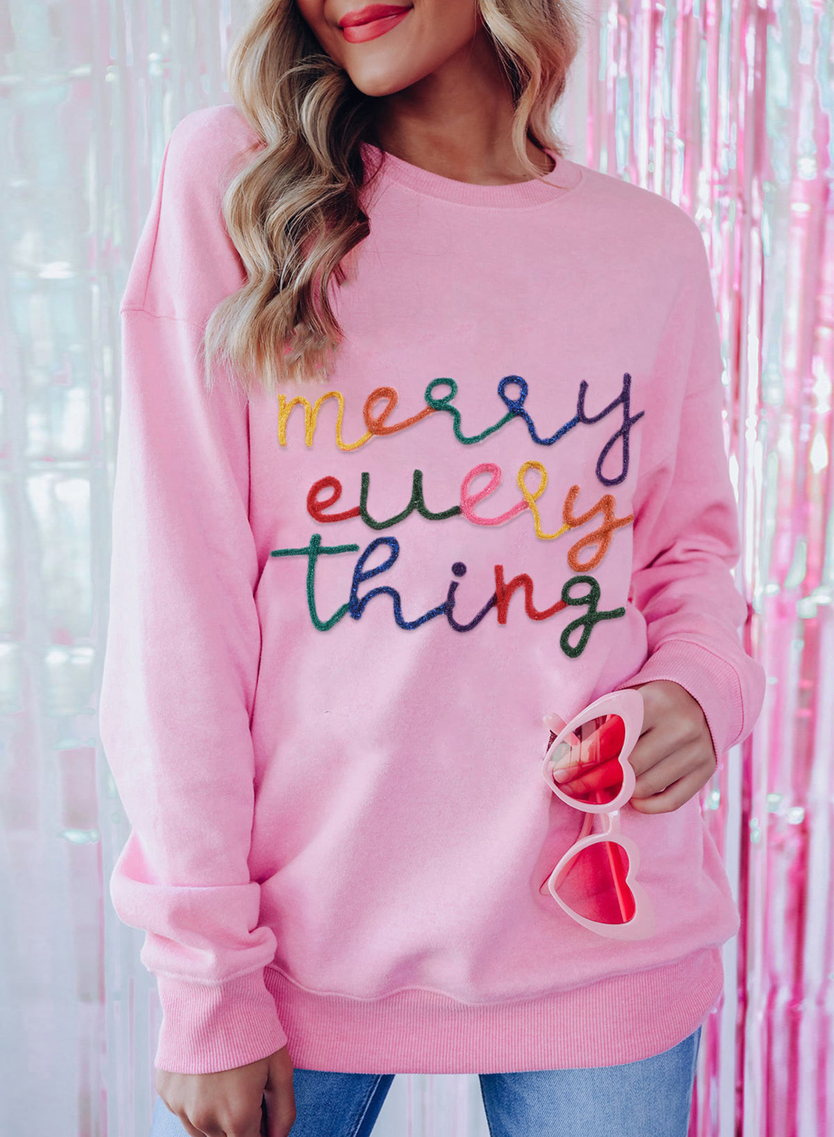 Pink Merry Every Thing Tinsel Sweatshirt