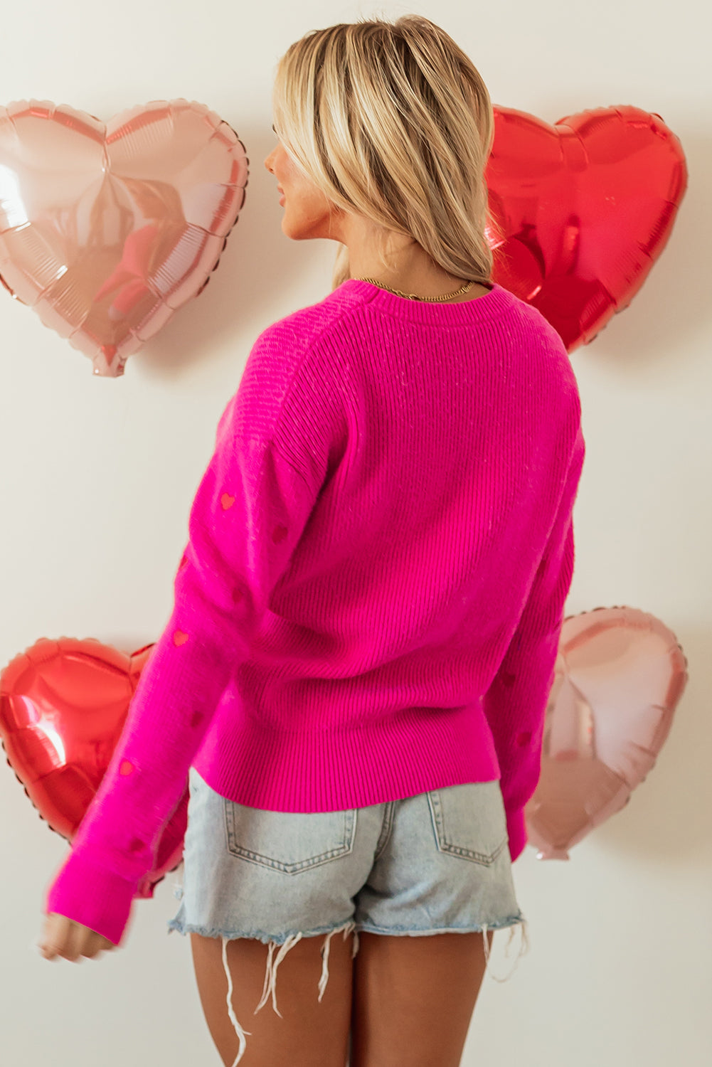 Rose Red Heart Shape Sweater