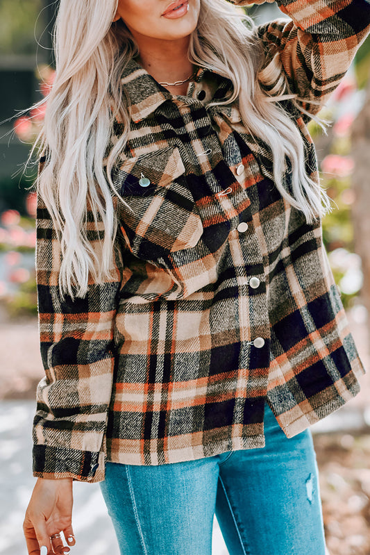 Orange Geometric Plaid Shacket