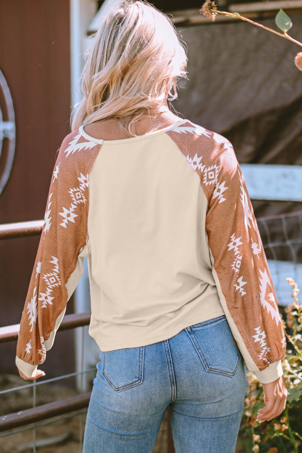 Apricot Western Print Top