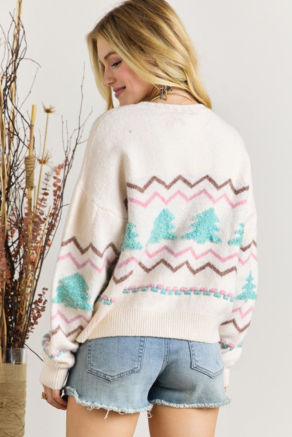 White Striped Christmas Tree Sweater