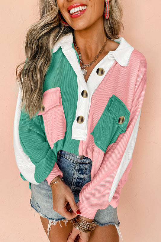 Pink & Green Colorblock Top