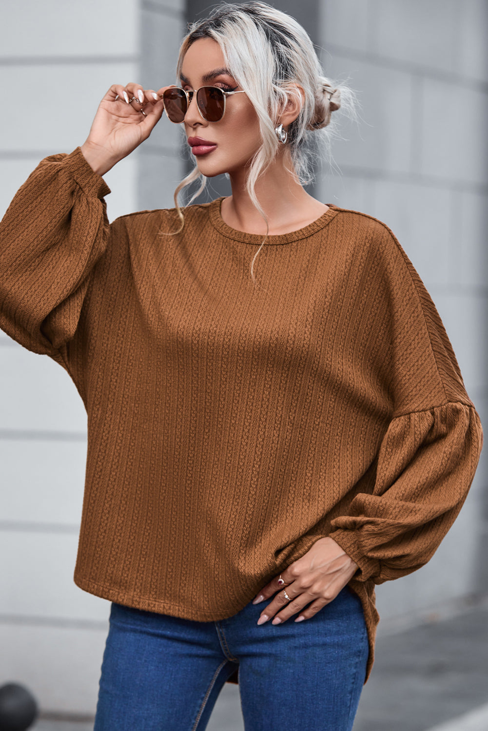 Faux Knit Jacquard Puffy Top