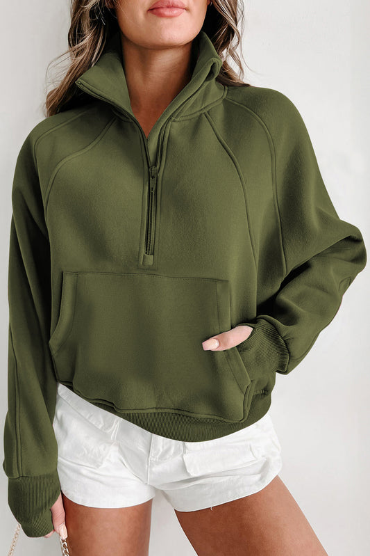 Green Fleece Lined Zip Up Sweatshirt