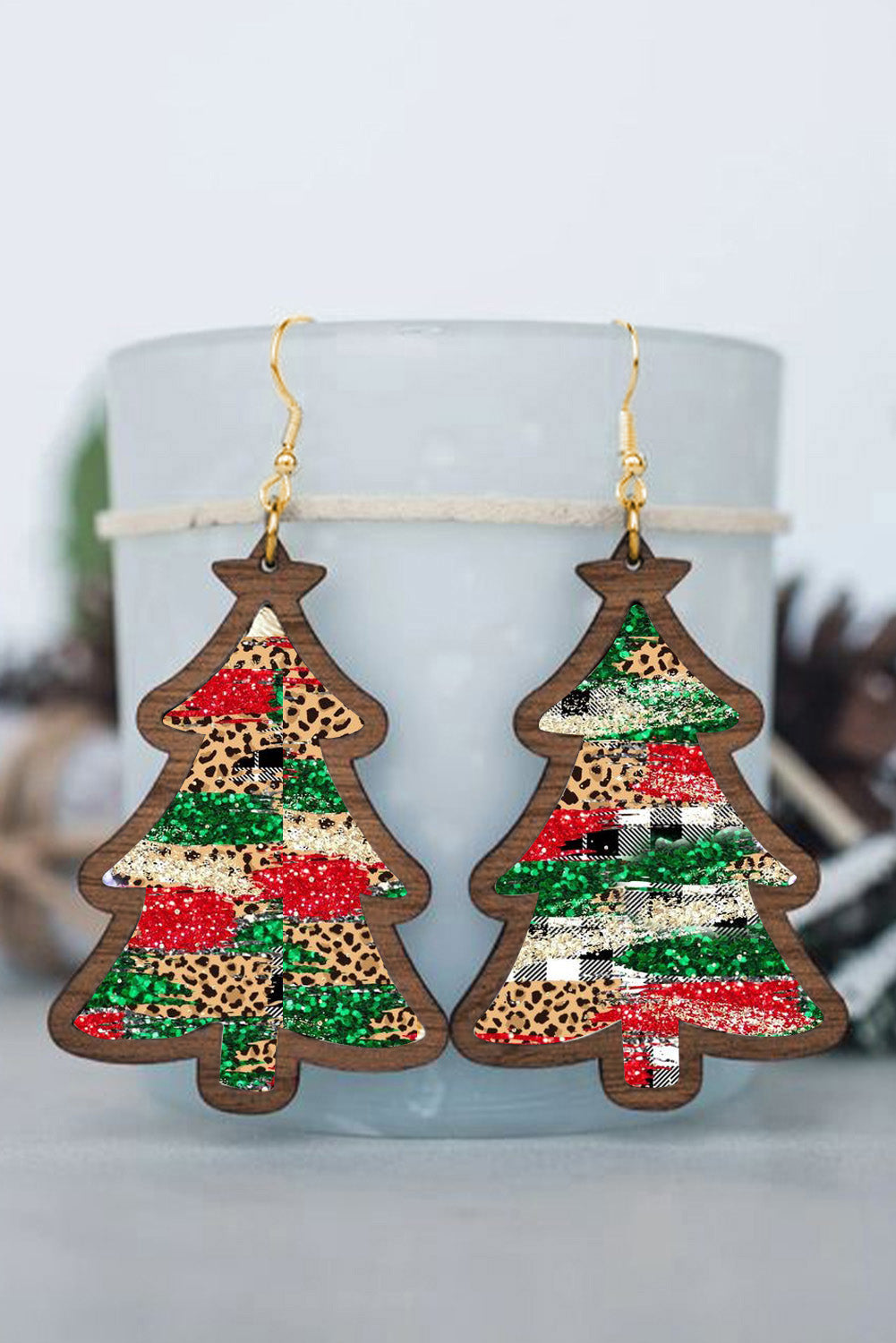 Leopard Plaid Christmas Tree Earrings