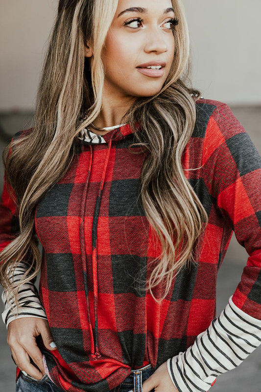 Red Plaid Striped Hoodie