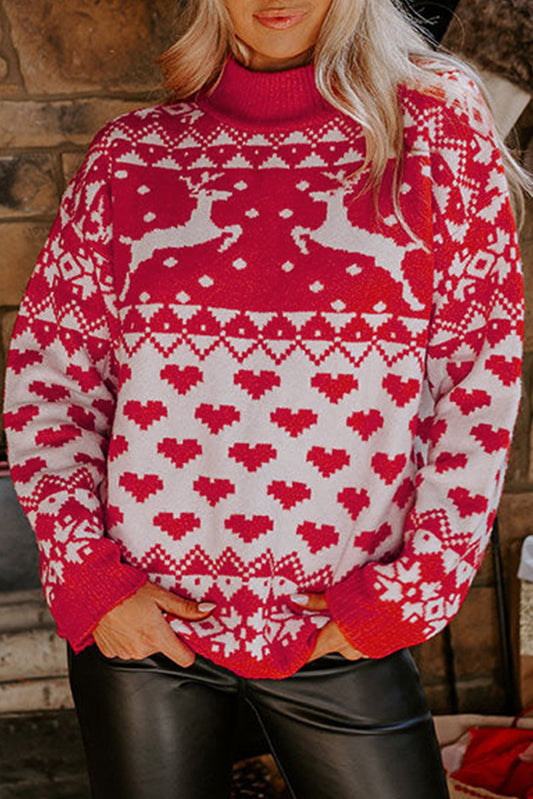 Red Christmas Reindeer Heart Sweater