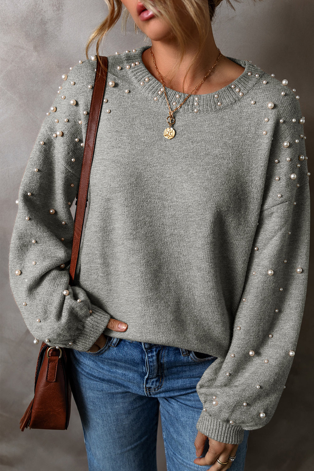 Light Grey Pearled Sweater