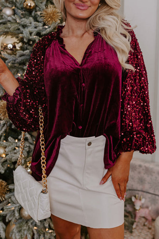 Red Sequin Sleeve Top