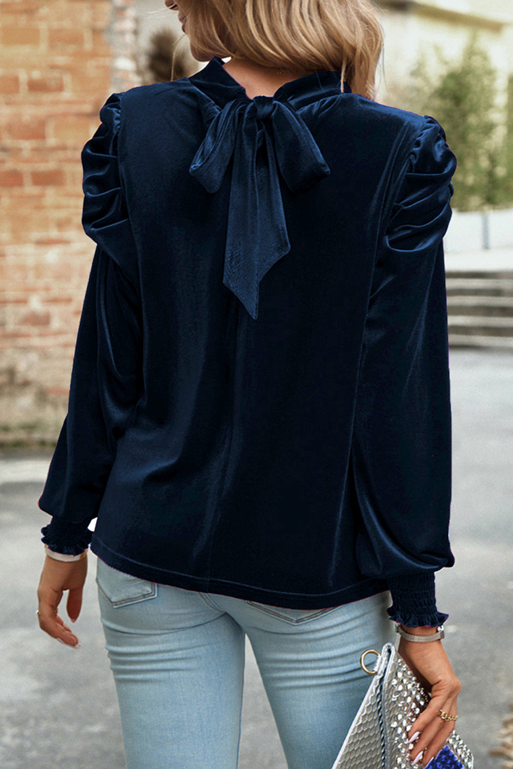 Navy Blue Velvet Top