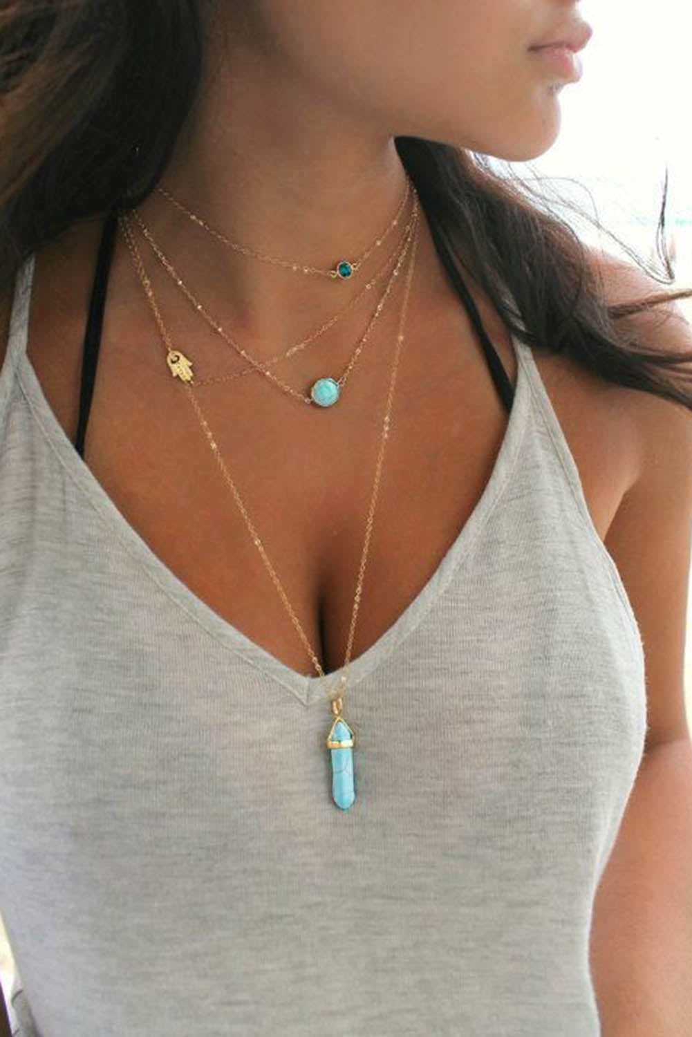 Gold Turquoise Multi-Layered Necklace