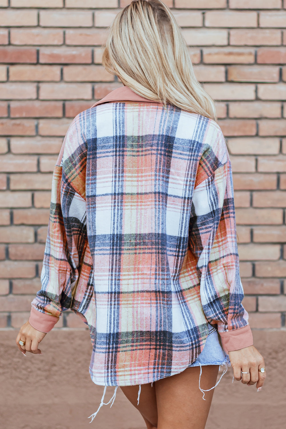 Light Pink Plaid Corduroy Shacket