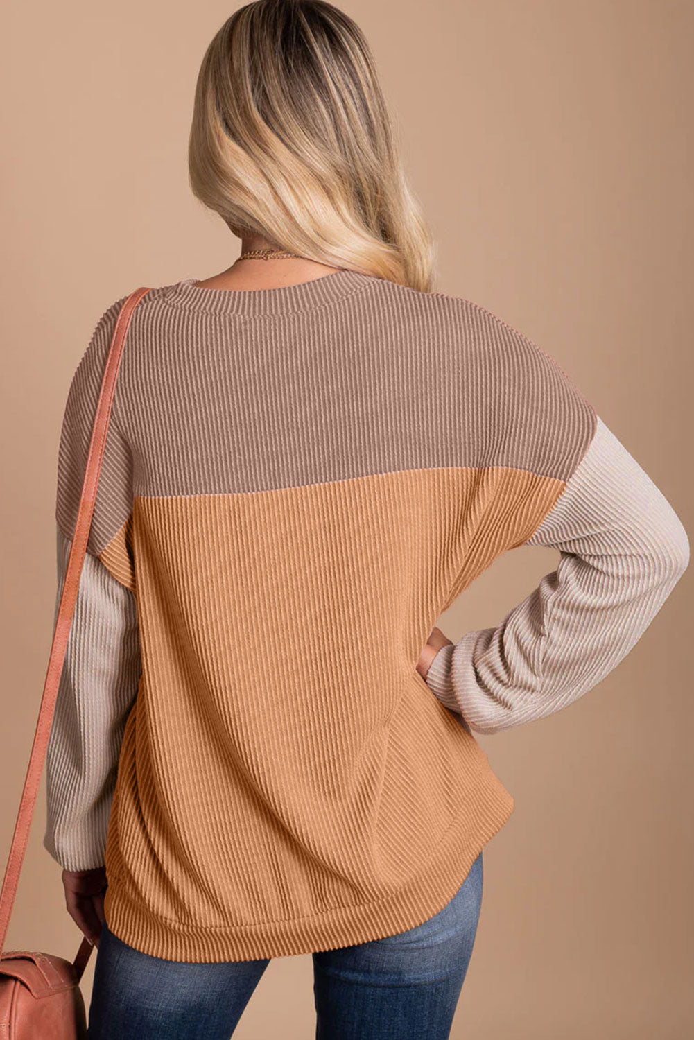 Khaki Color Block Ribbed Top