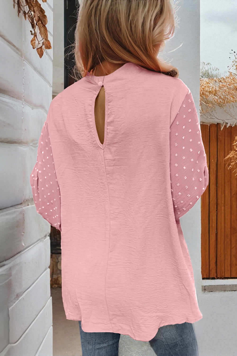 Pink Swiss Dot Balloon Sleeve Top