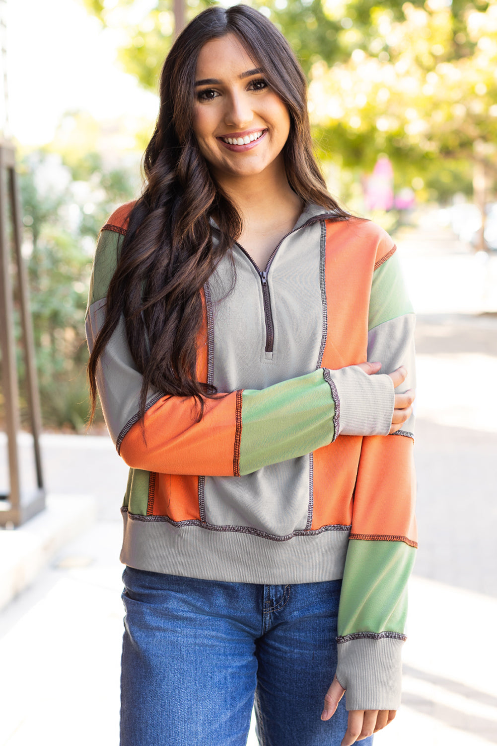 Light Grey Half Zipper Sweatshirt