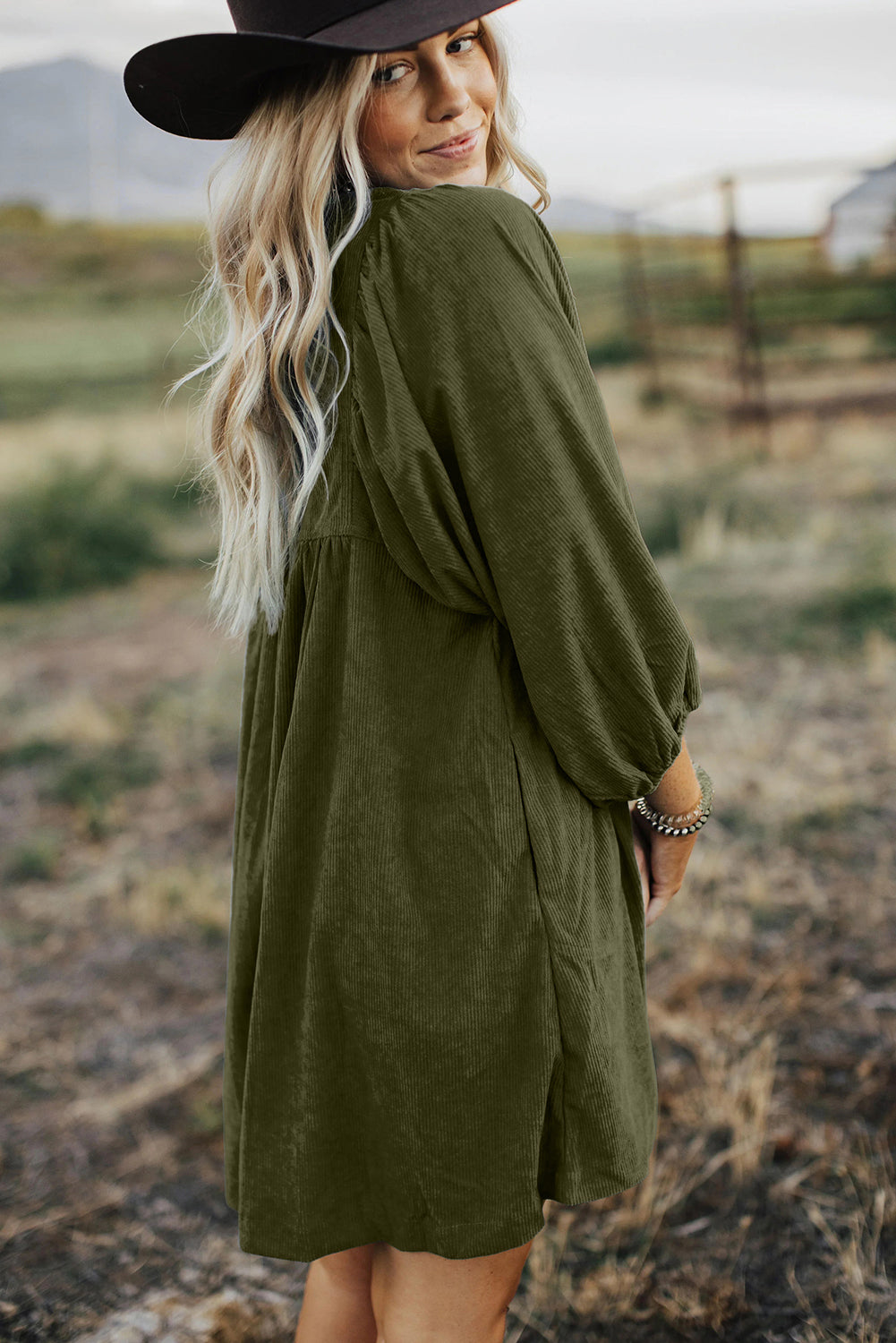 Vineyard Green Corduroy Snap Dress