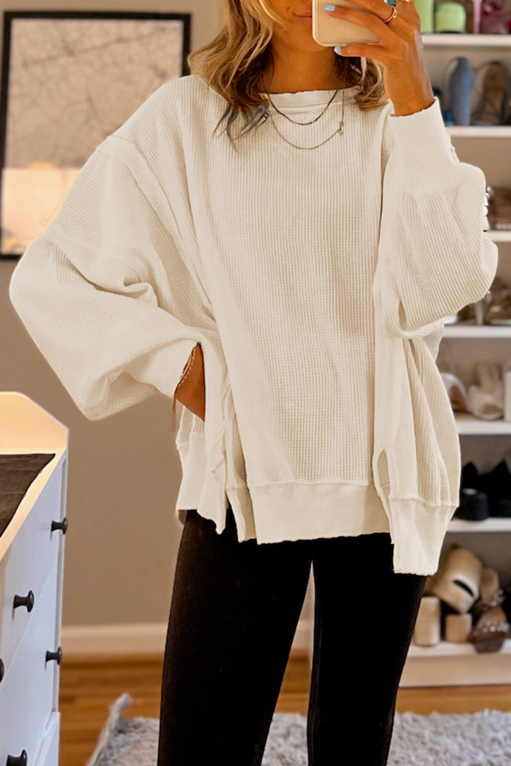 White Waffle Oversized Top