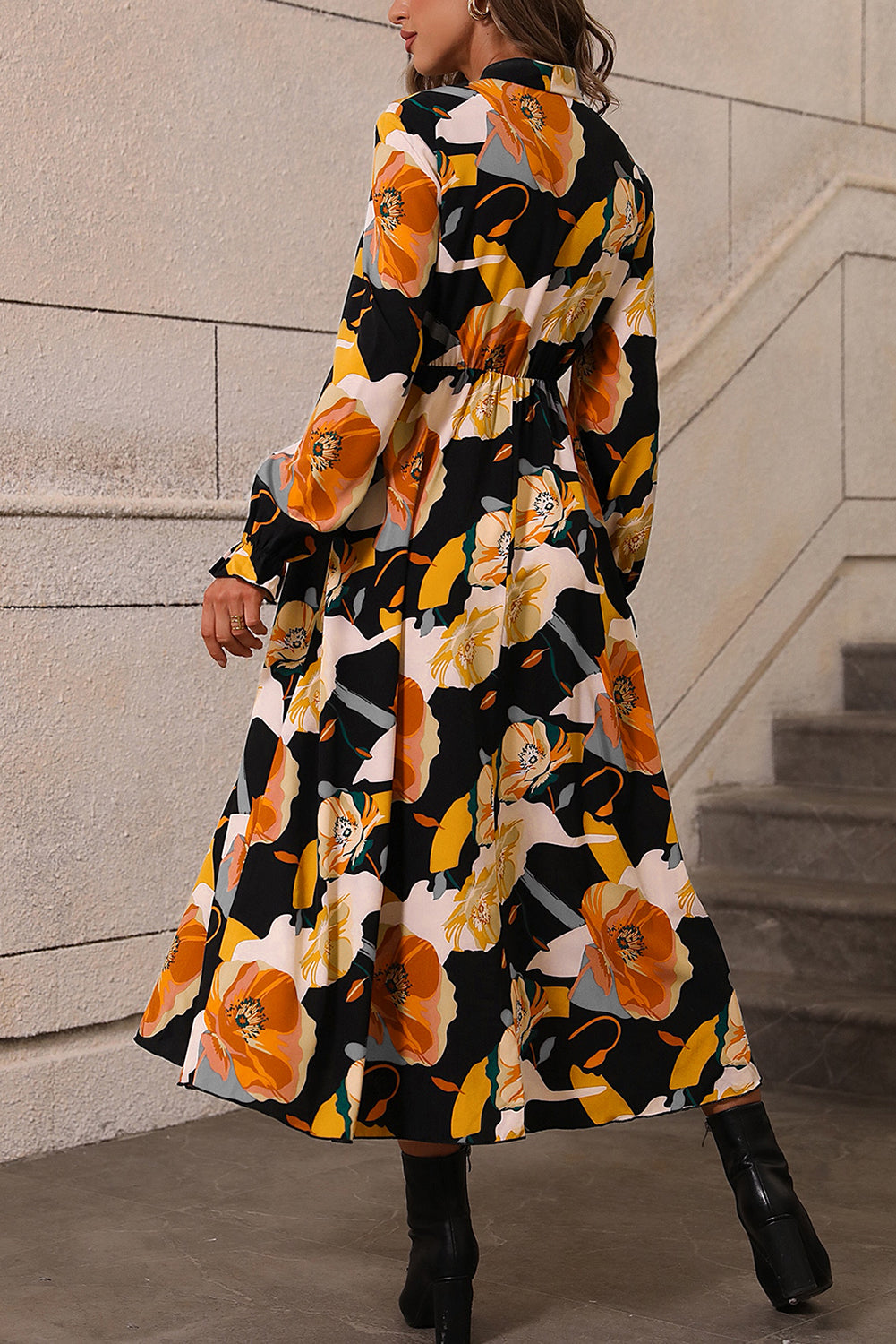 Orange Floral Print Dress