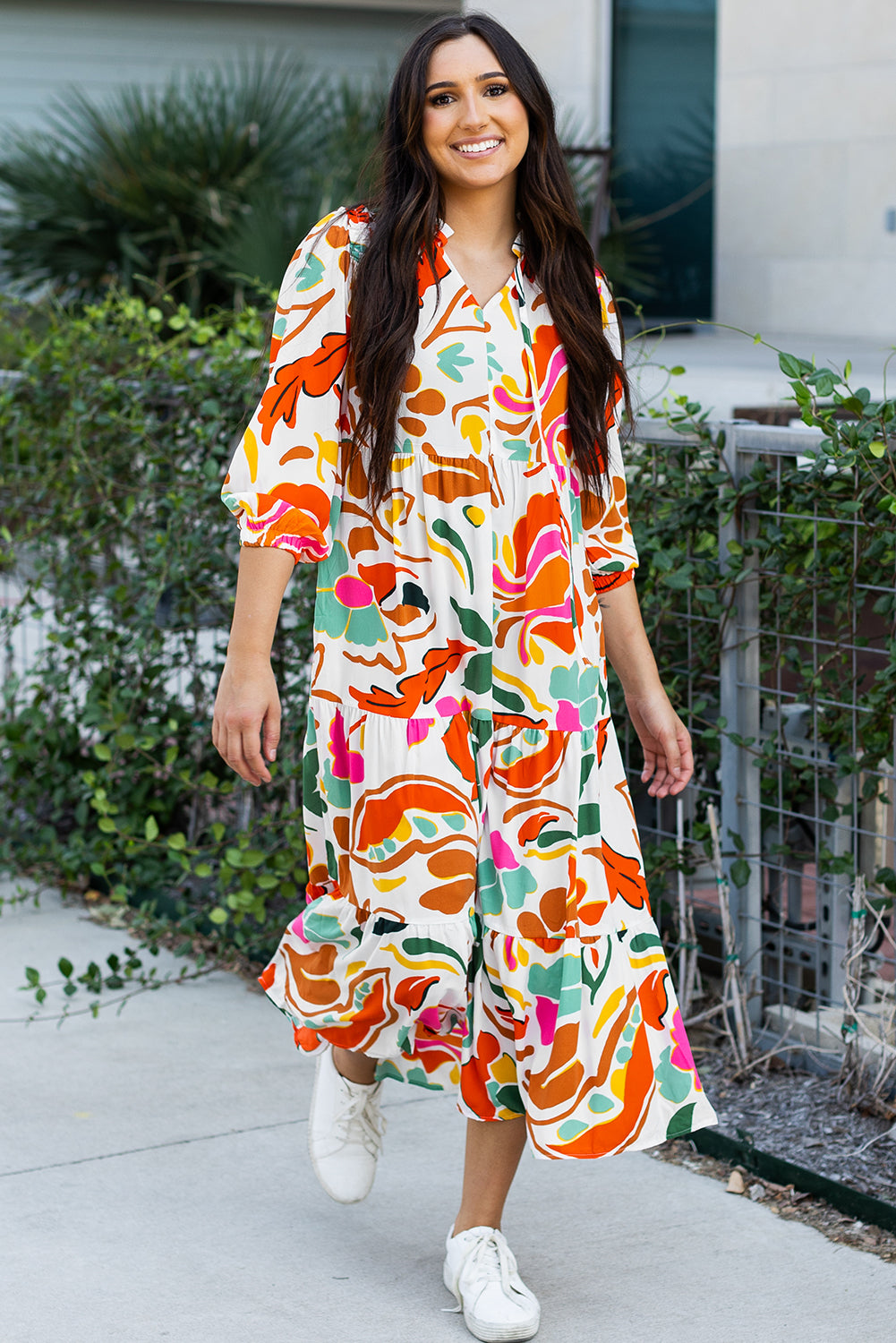 Orange Floral Print Maxi Dress