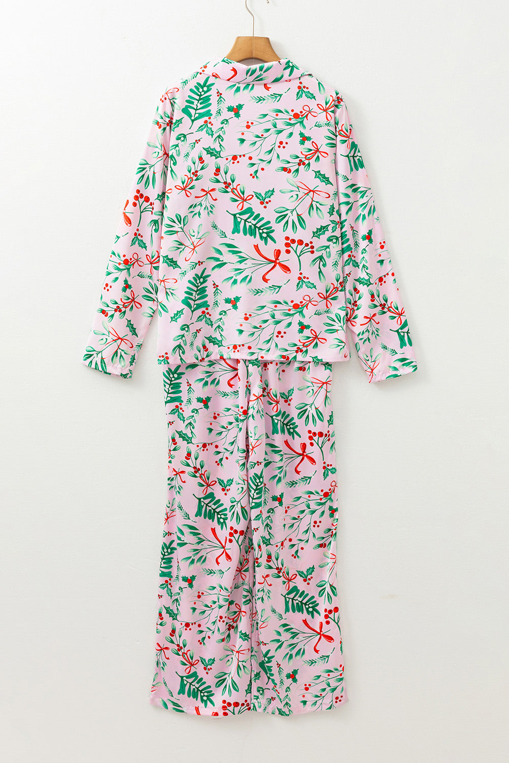 Pink Christmas Plant Satin Pajamas