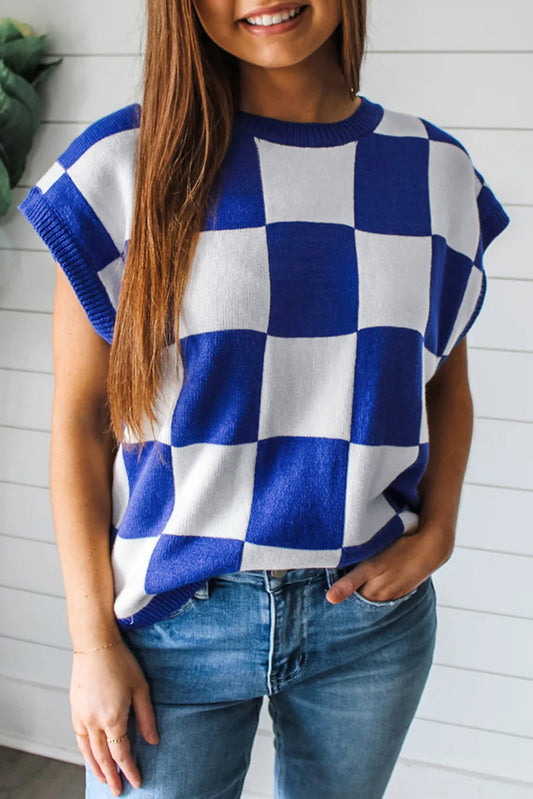 Dark Blue Checkerboard Sweater Vest