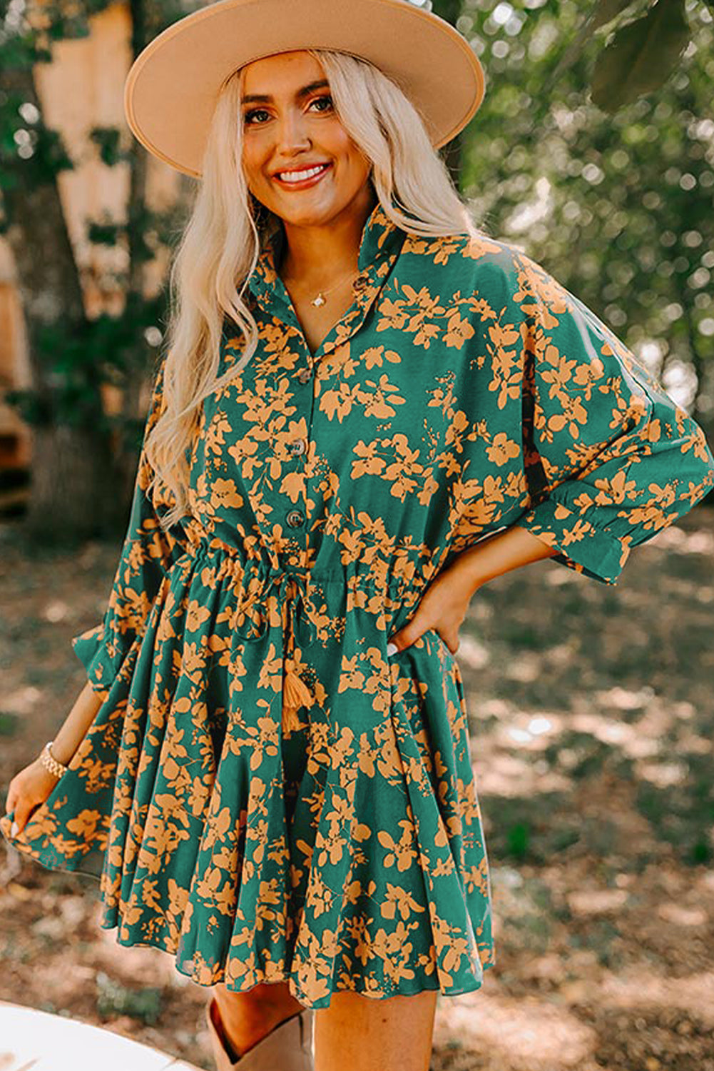 Green Floral Short Dress