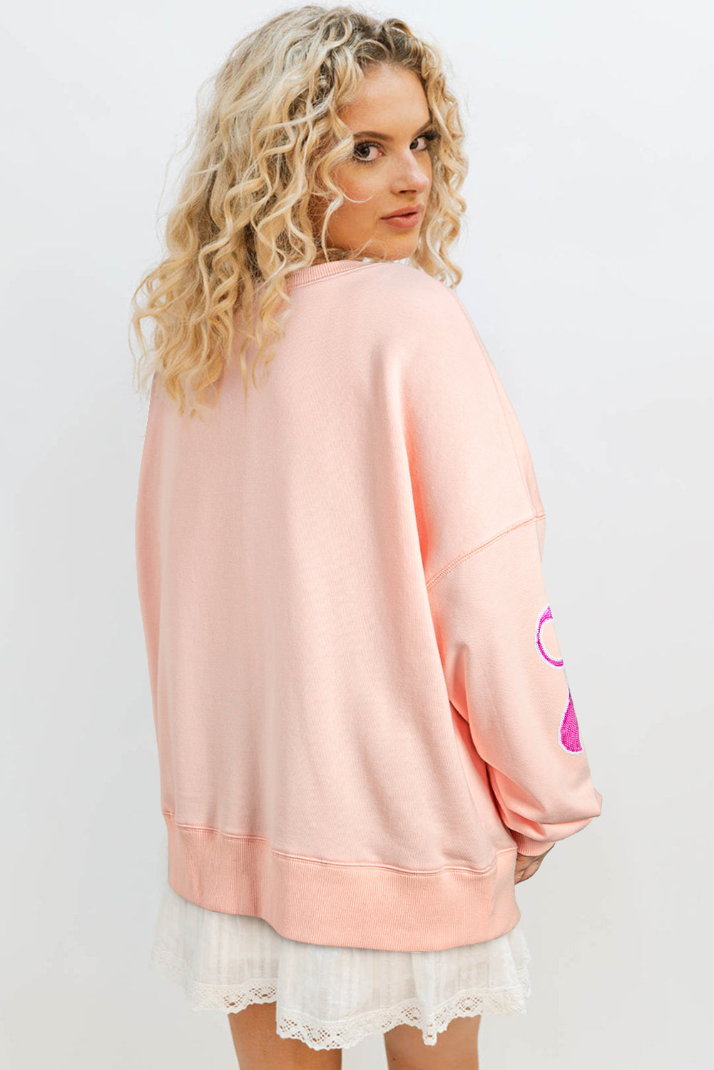 Pink Sequined Bow Oversized Top