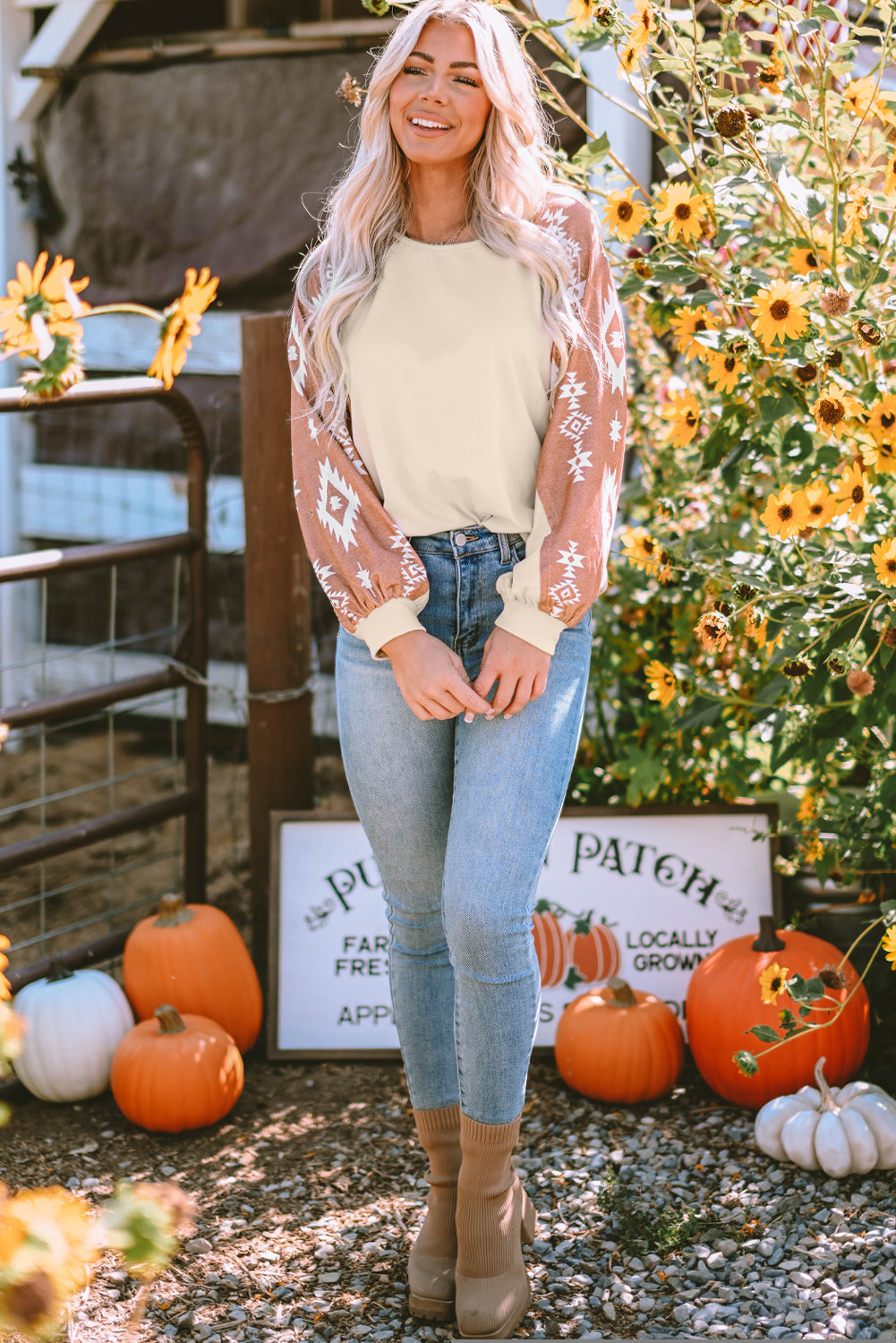 Apricot Western Print Top