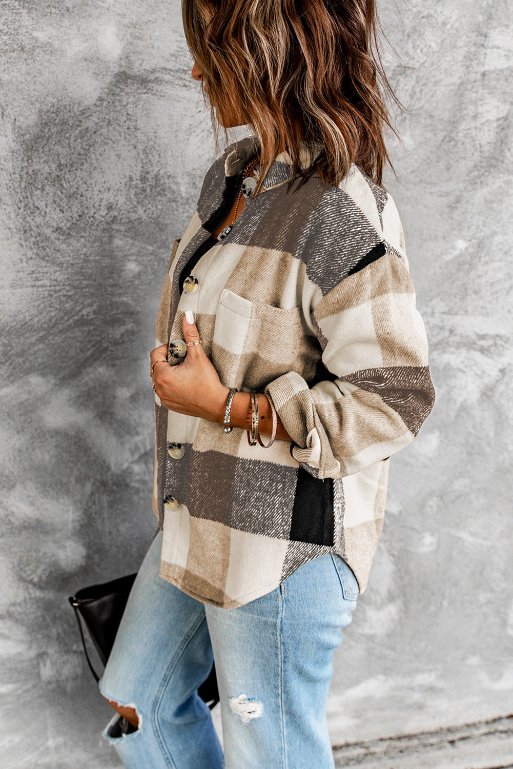 Khaki Plaid Color Block Jacket