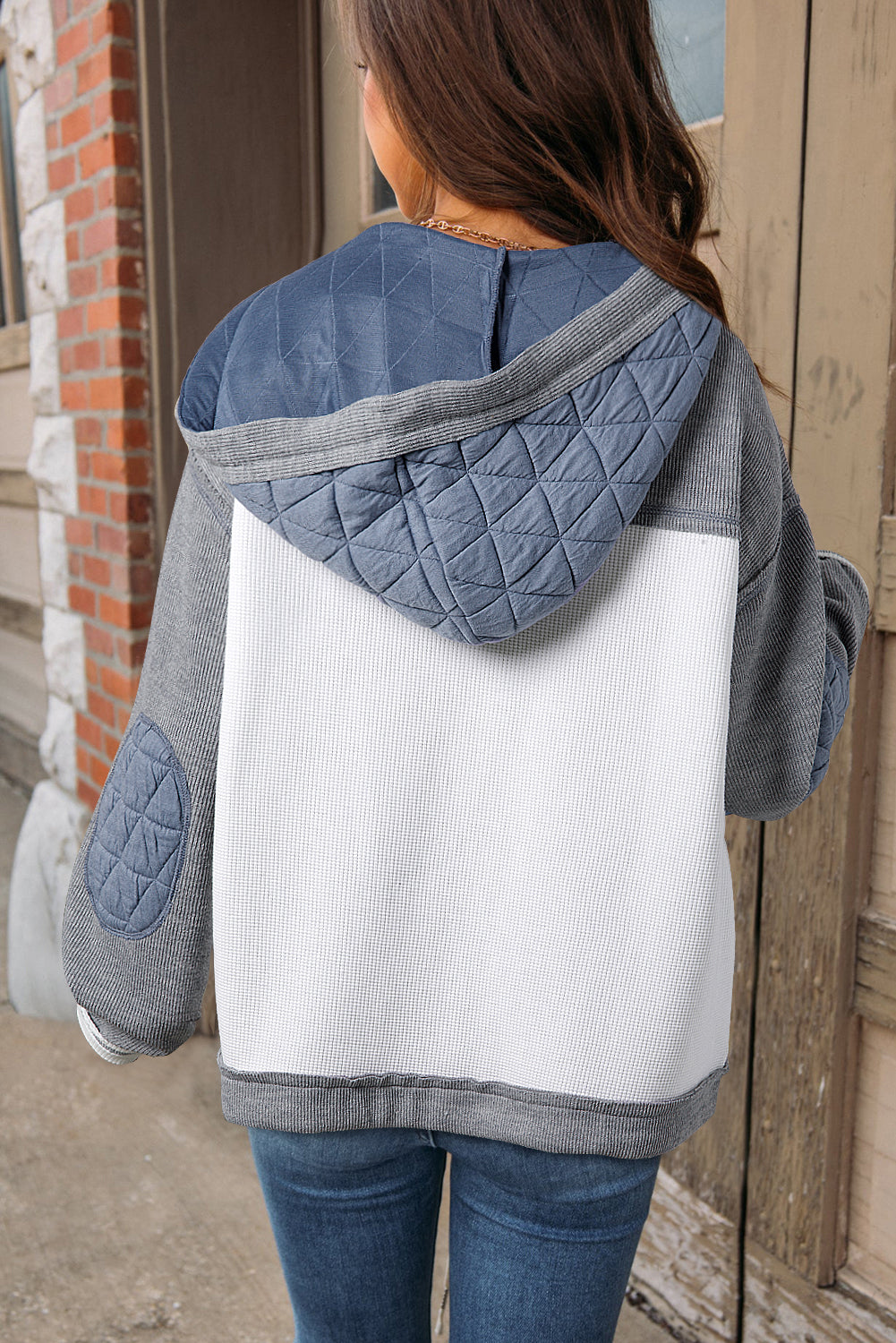 Light Blue Quilted Textured Hooded Jacket