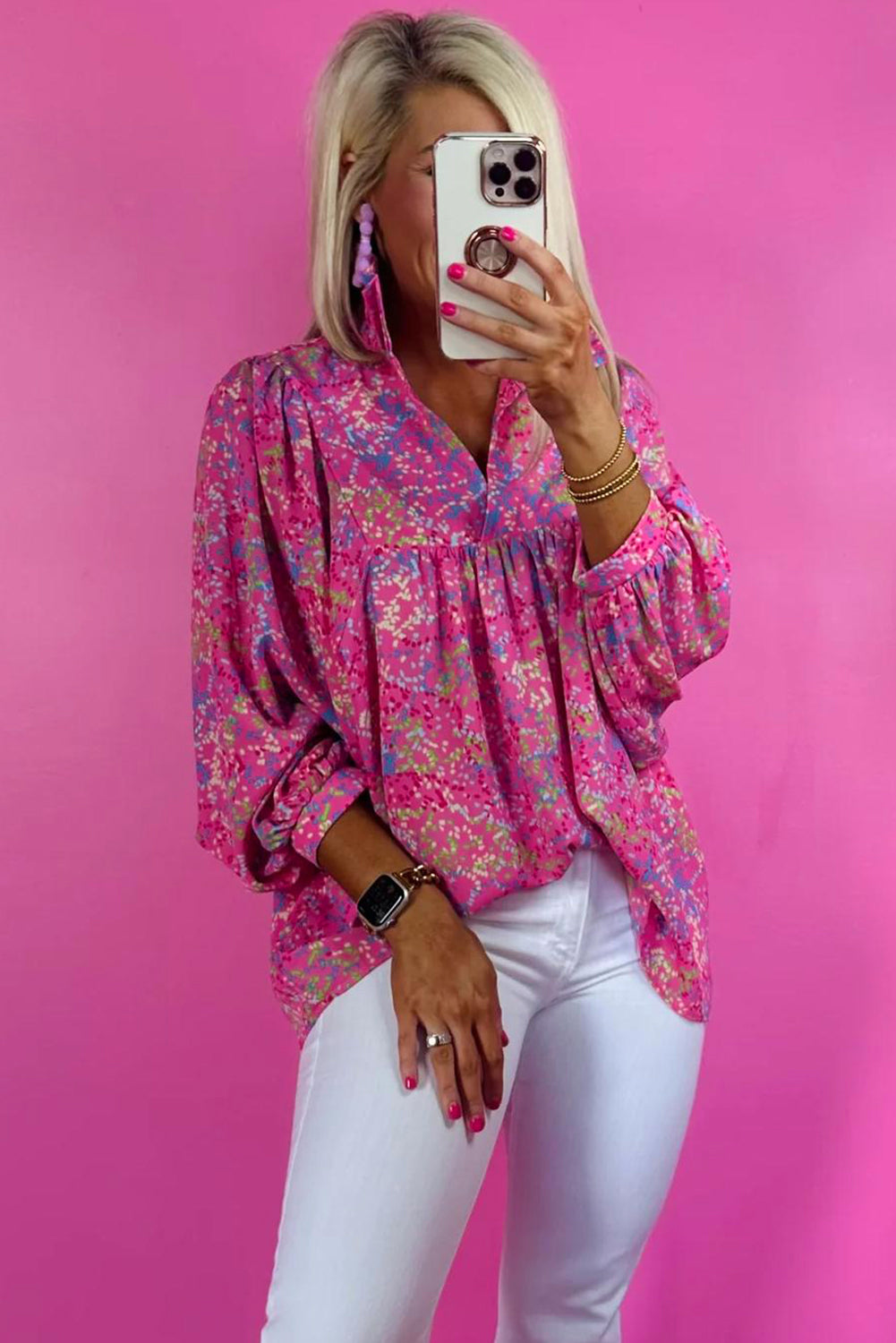 Pink Abstract Print Babydoll Top