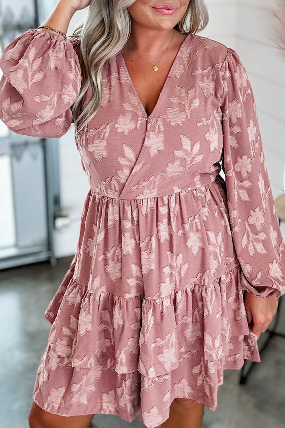 Peach Blossom Floral Ruffled Plus Size Dress