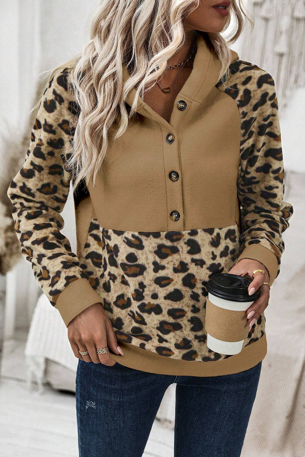 Beige Leopard Print Hoodie